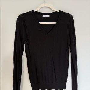 Mango Black Long Sleeve V-Neck Top